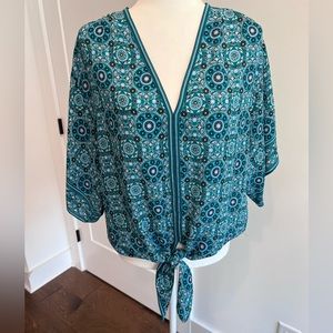 Max Studio Geometric Tie Blouse